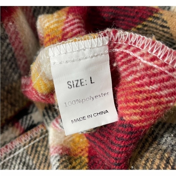 Womens Plaid Button Front Shirt Jacket Shacket Large Tan Black Red EUC - Picture 7 of 8